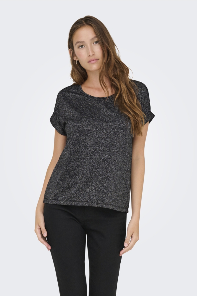 ONLMOSTER GLITTER S/S TOP NOOS JRS 15356991 BLACK/SILVER LUR